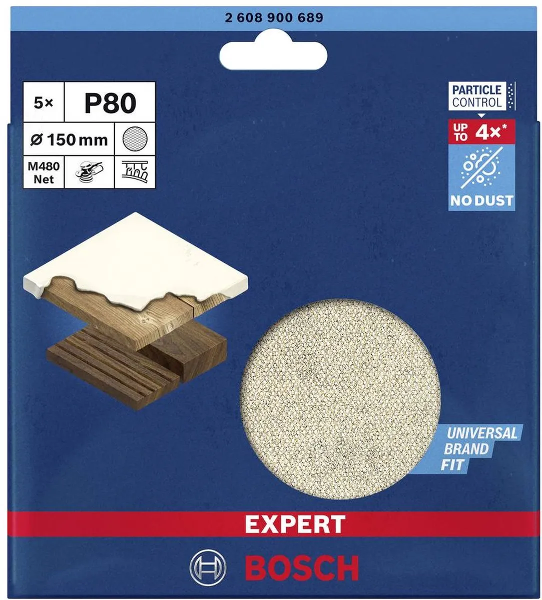 Bosch Professional EXPERT M480 Schuurnet 150mm - Korrel 80 - 5 Stuks - afbeelding 6 van 6