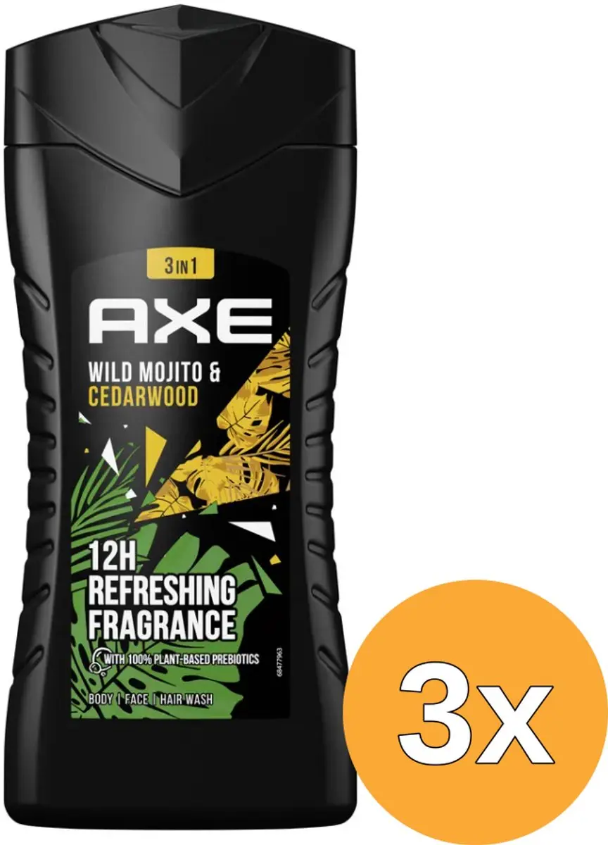 3x Axe Showergel wildgreen mojito & cederwood (250 ml)