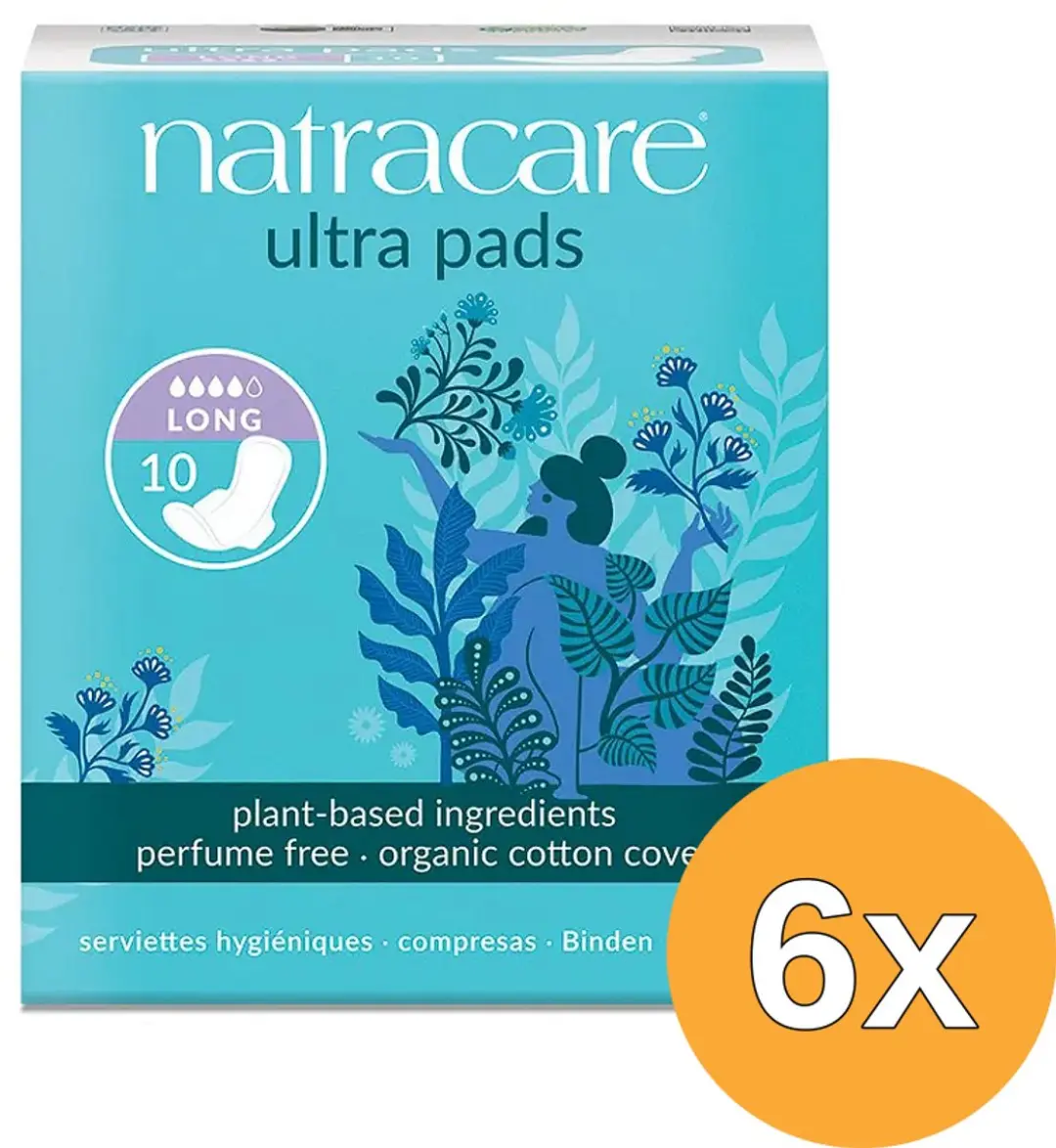 6x Natracare Maandverband lang met vleugels (10 stuks)