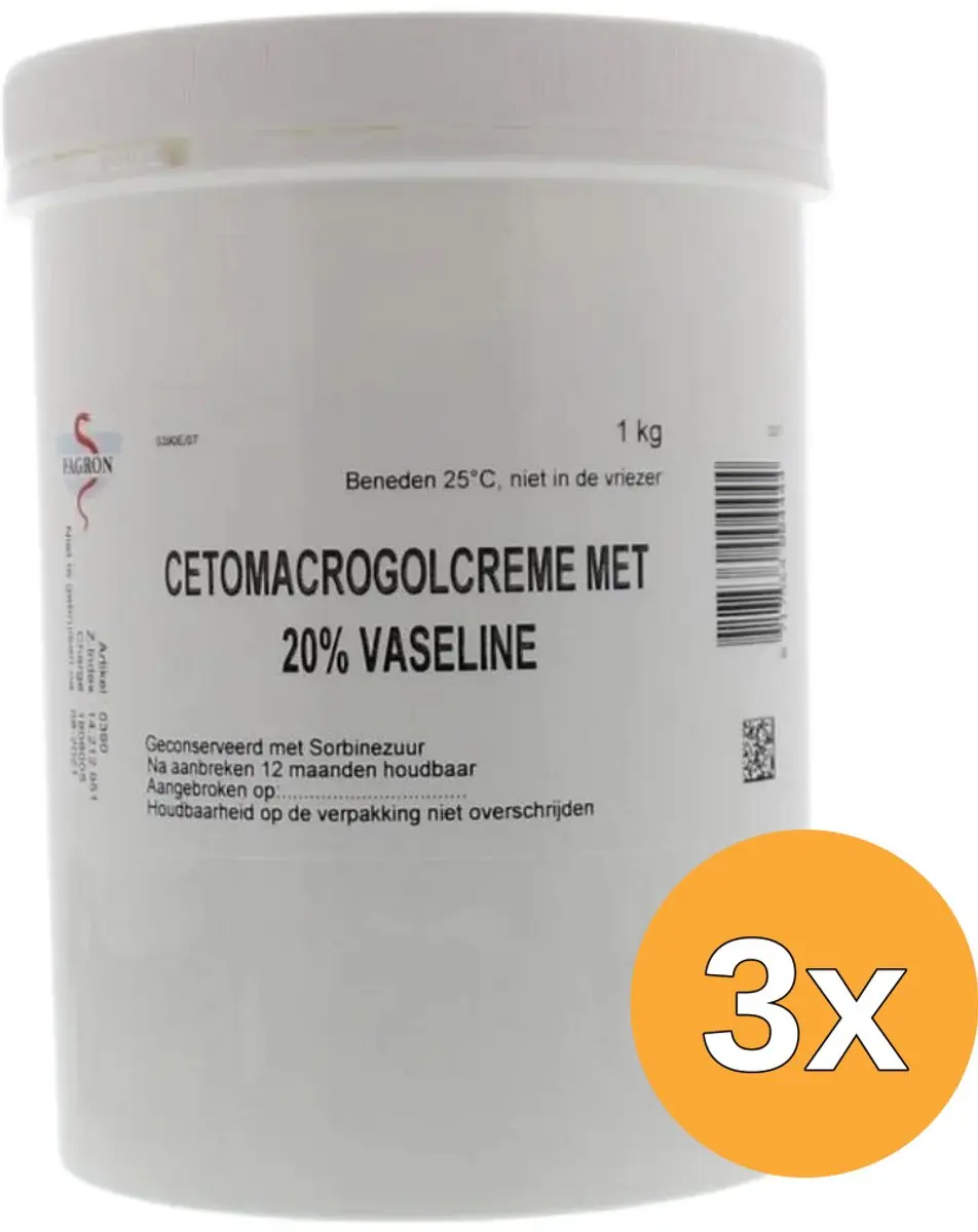 3x Fagron Cetomacrogol creme 20% vaseline (1000 gr)