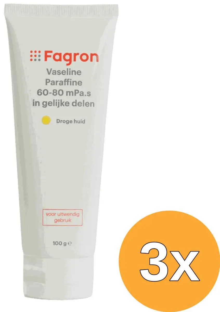 3x Fagron Vaseline Paraffine 60-80 Mpa.s Droge Huid (100 gr)