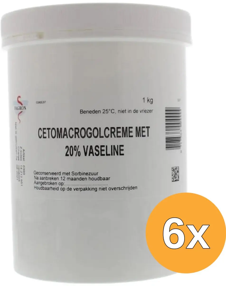 6x Fagron Cetomacrogol creme 20% vaseline (1000 gr)