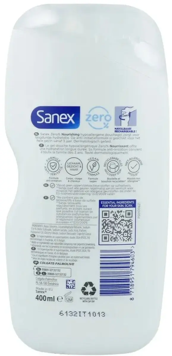 Sanex Zero Nourishing Douchegel - Droge Huid (400 ml)