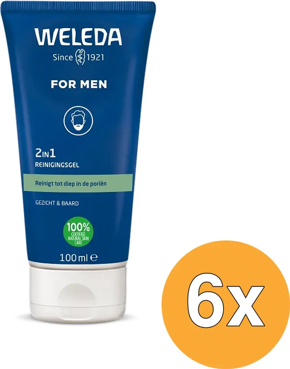6x WELEDA Men 2 in1 reinigingsgel gezicht en baard (100 ml)