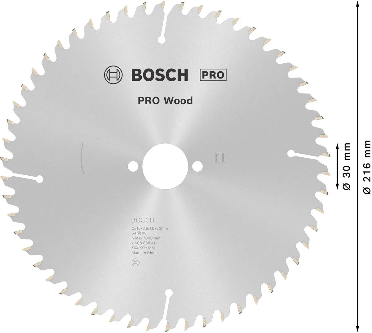 Bosch Professional Hout Cirkelzaagblad 216x2,6x30mm 2608838411
