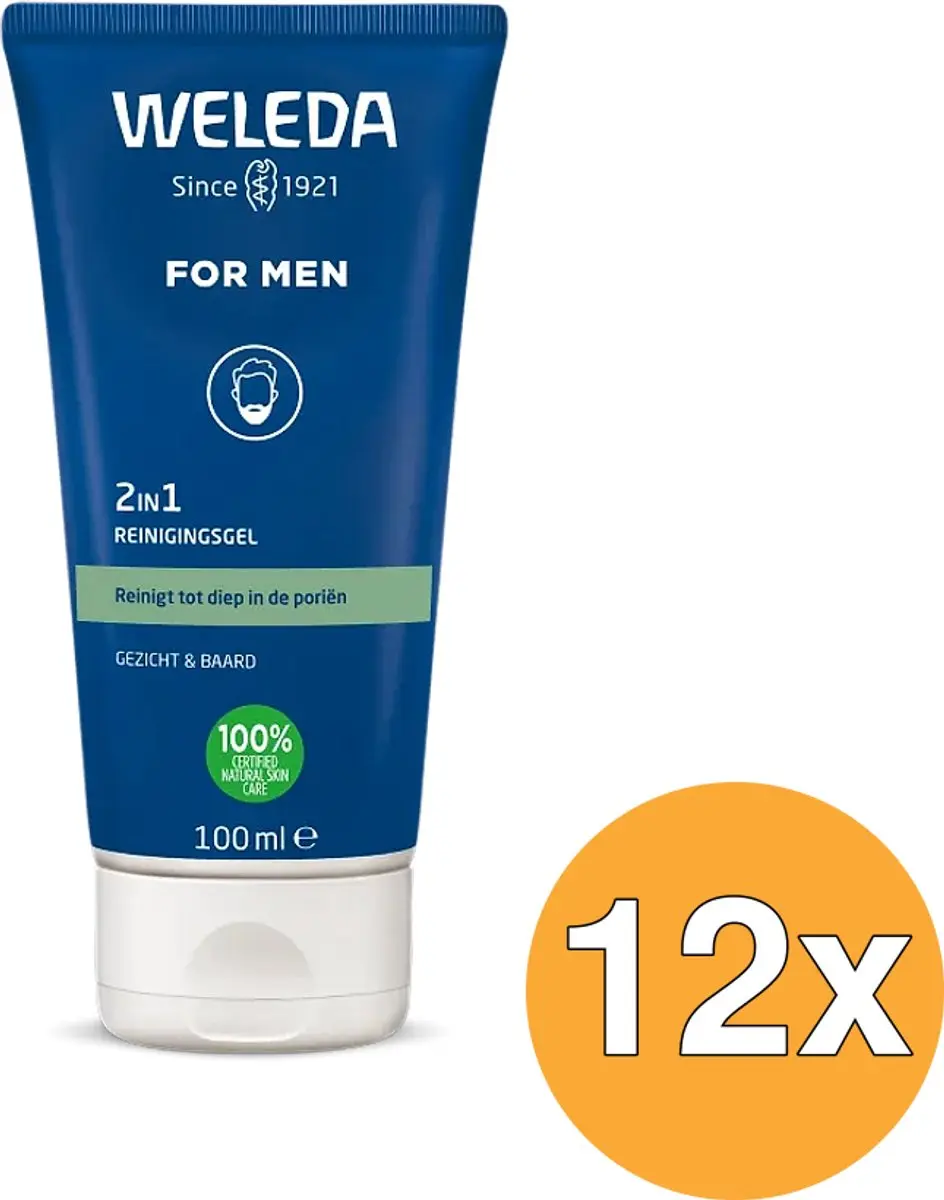 12x WELEDA Men 2 in1 reinigingsgel gezicht en baard (100 ml)