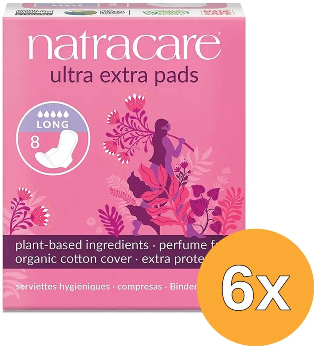 6x Natracare Maandverband Ultra Extra Pads Long (8 stuks)
