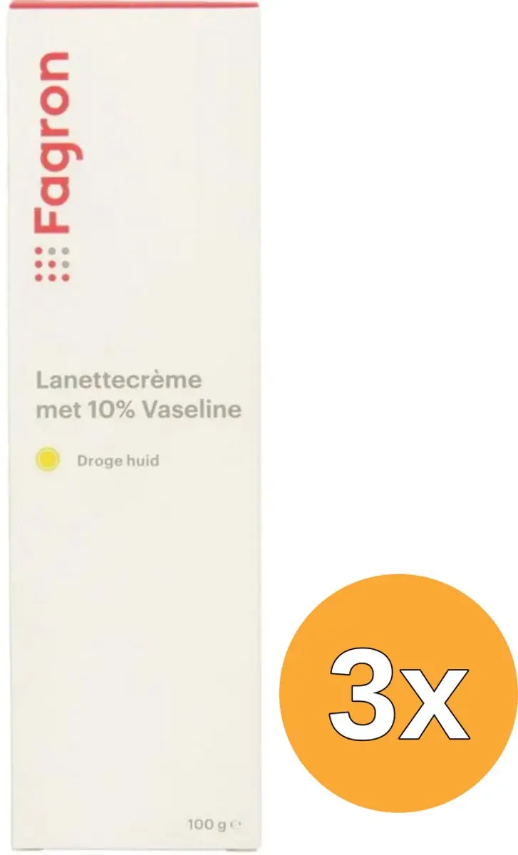 3x Fagron Lanettecreme 10% vaseline met doosje (100 gr)