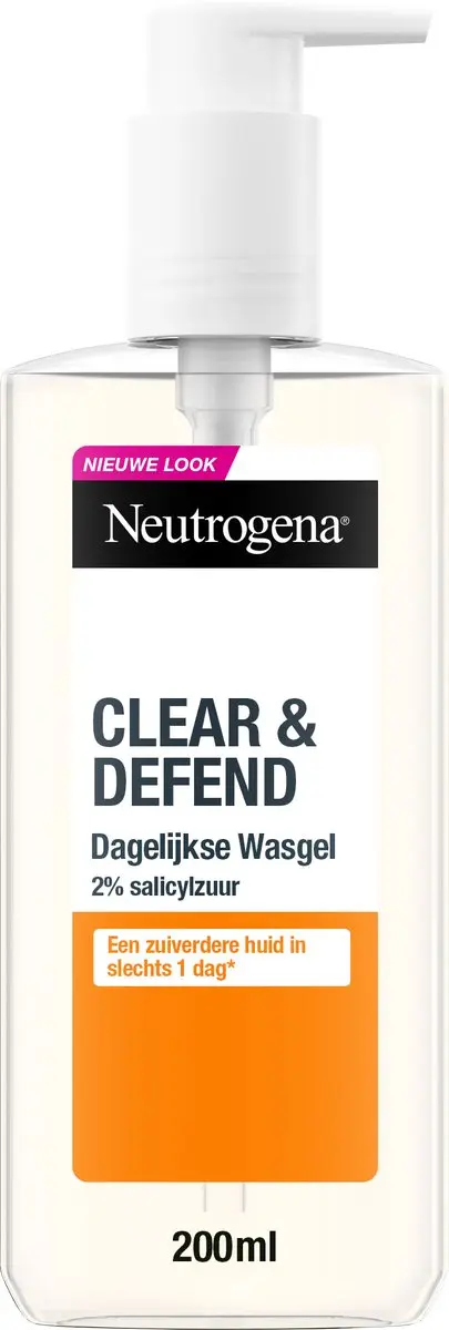 Neutrogena Clear & Defend Dagelijkse Wasgel met Salicylzuur, Ontwikkeld met Dermatologen, Geschikt voor Gevoelige Huidtypes, Parfumvrij, 200ml
