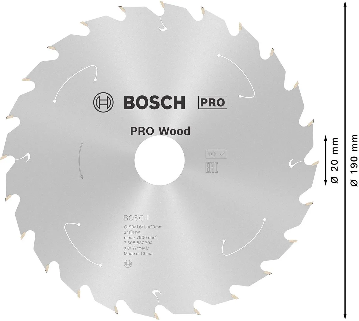 Bosch Professional PRO Wood Zaagblad 190mm 24 Tanden