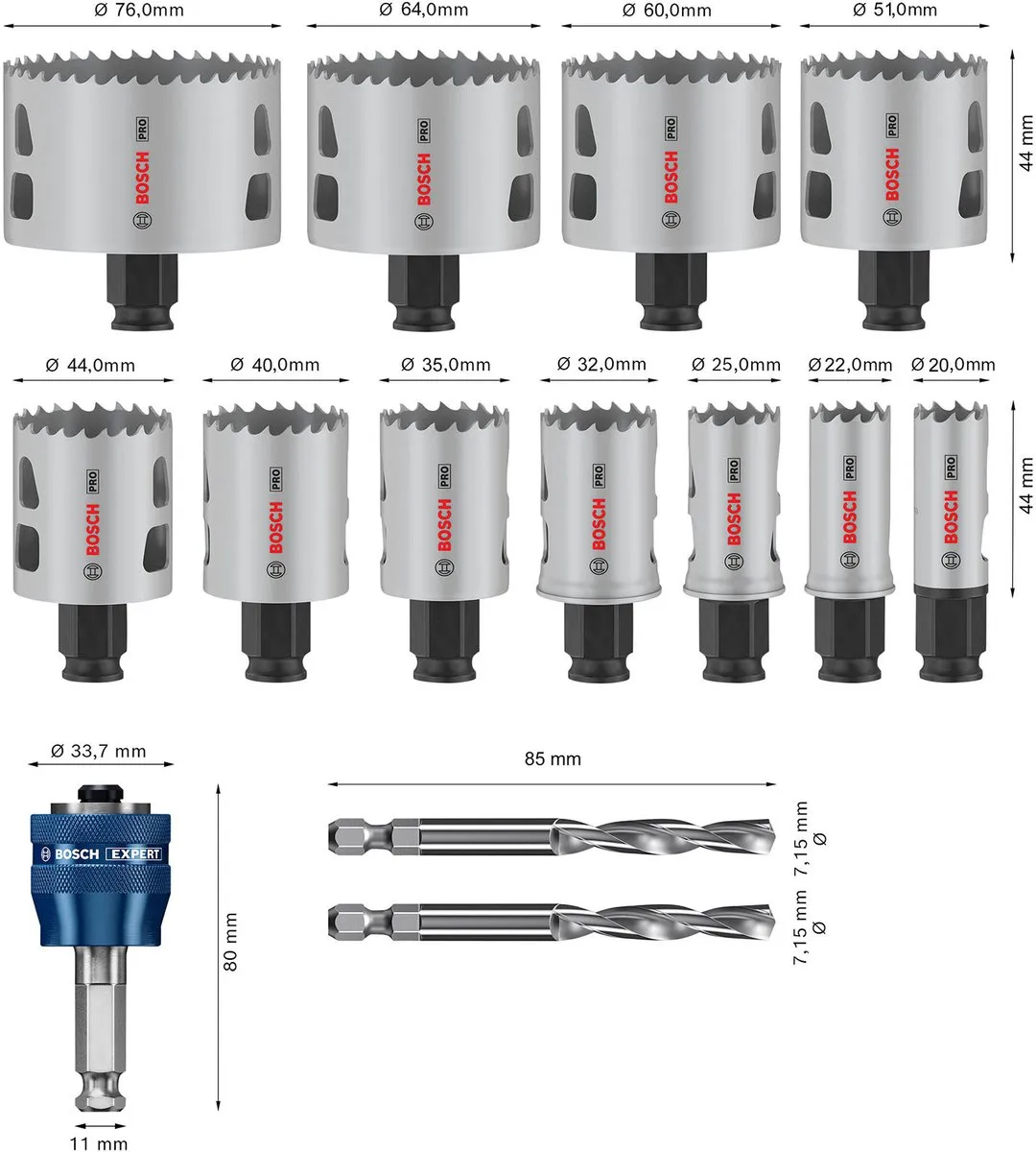 Bosch Professional Multi Materiaal PC Plus Gatenzaagset 14-delig - 76mm - afbeelding 6 van 6