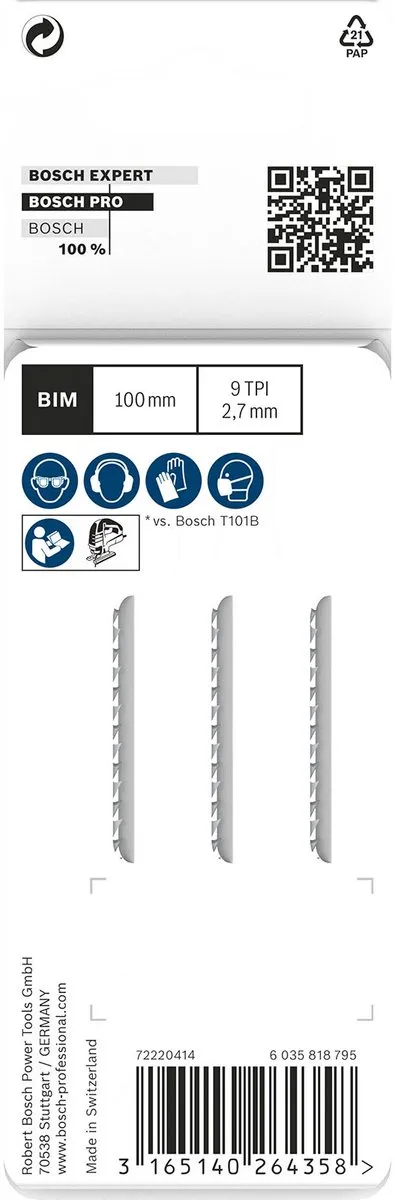 Bosch Professional DECOUPEERZB T101BF Decoupeerzaagbladen - 3 Stuks