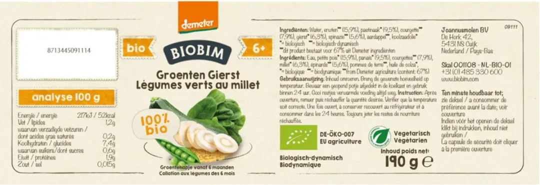 Biobim Groentehapje 6+ mnd - 6x190g