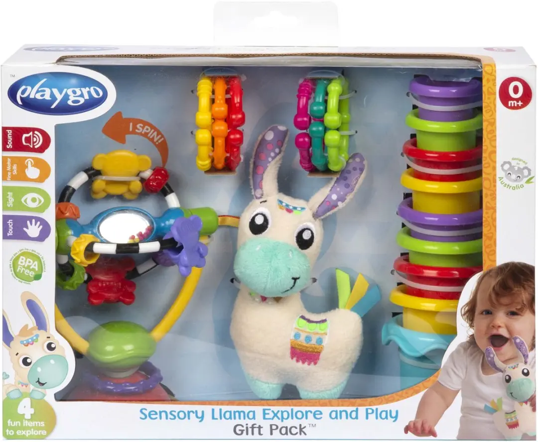 Playgro Sensoriche Ontdek Geschenkset - Lama Knuffel - 15 Stuks