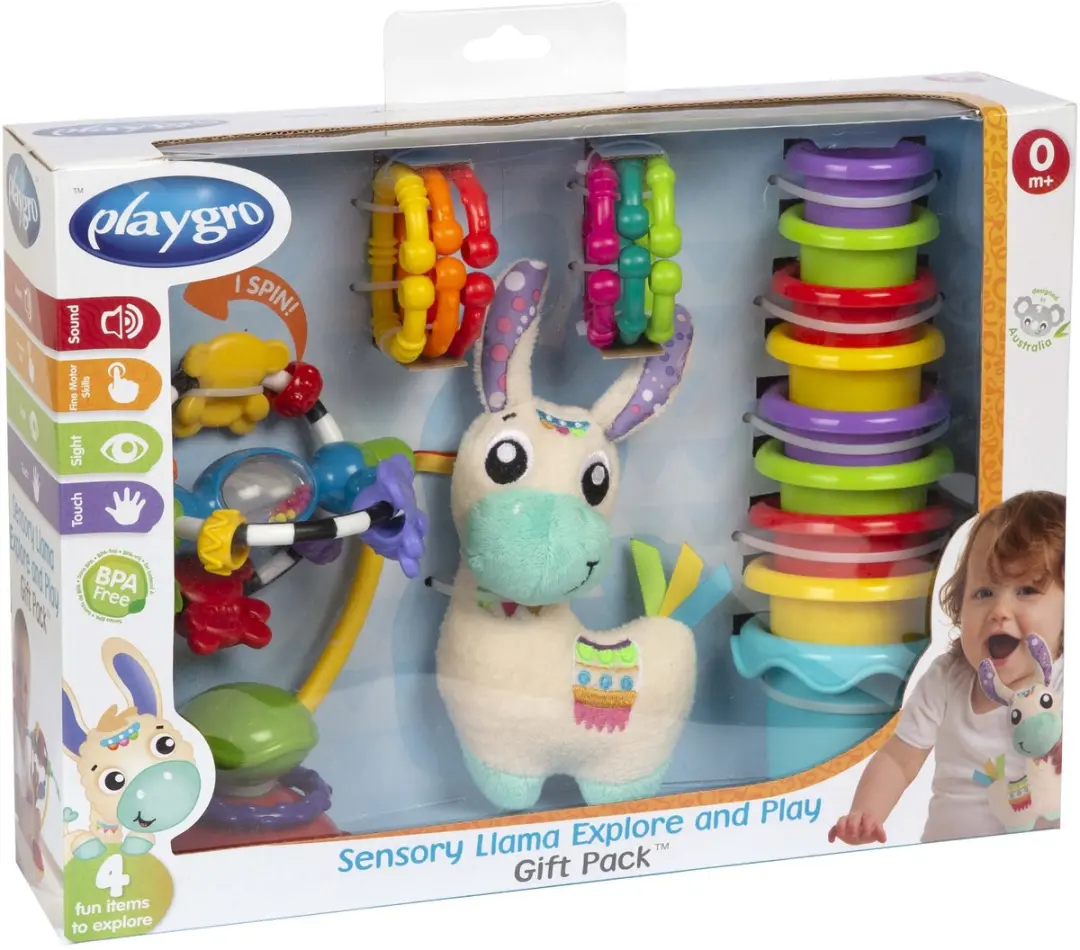 Playgro Sensoriche Ontdek Geschenkset - Lama Knuffel - 15 Stuks