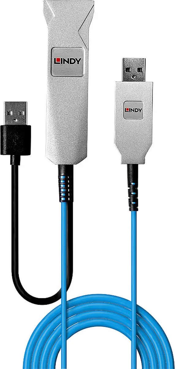Lindy 43345 USB 3.2 Gen 1 Kabel 30m - A naar A - Blauw/Zilver