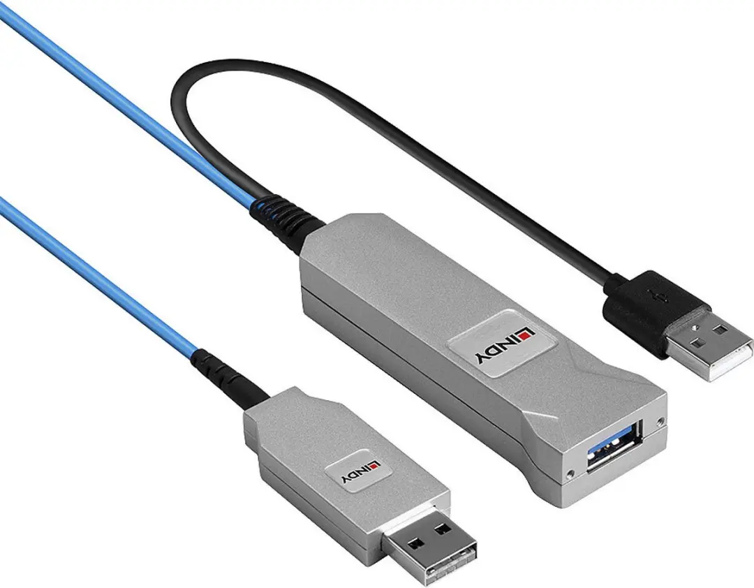 Lindy 43345 USB 3.2 Gen 1 Kabel 30m - A naar A - Blauw/Zilver