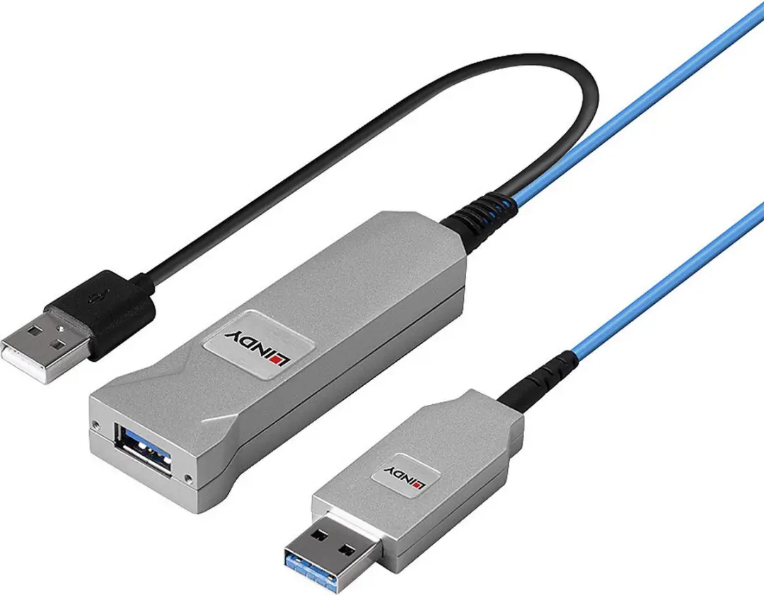 Lindy 43345 USB 3.2 Gen 1 Kabel 30m - A naar A - Blauw/Zilver