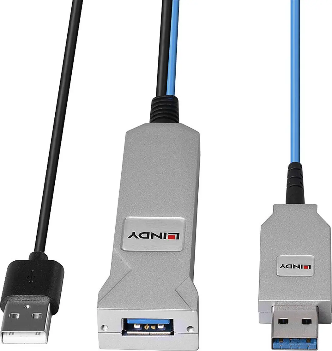 Lindy 43345 USB 3.2 Gen 1 Kabel 30m - A naar A - Blauw/Zilver