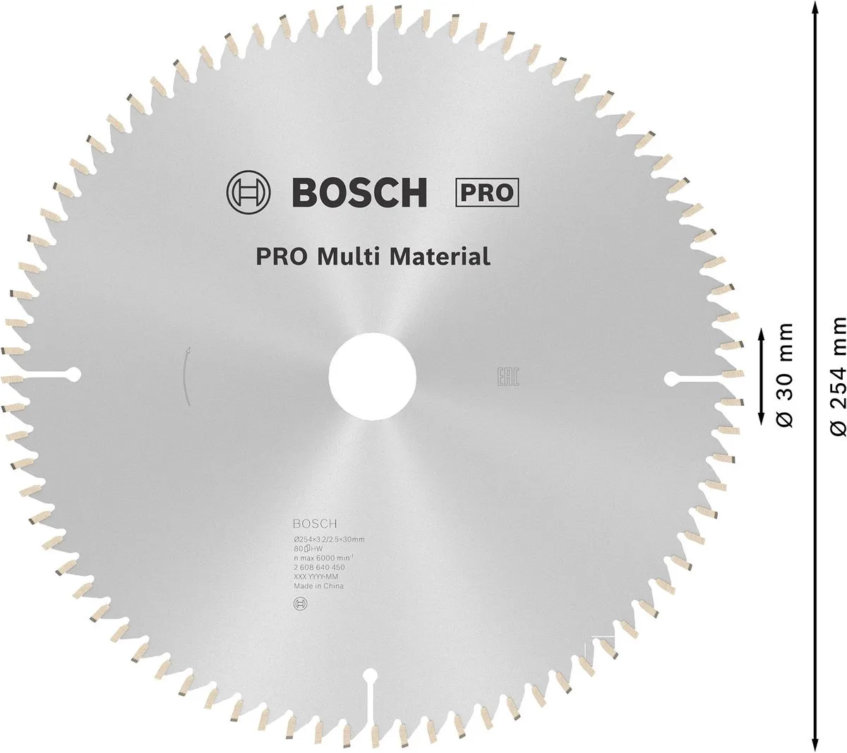 Bosch Professional Cirkelzaagblad CIRKZB MULTI K/V & T 254x30x3,2 80T TR-F - Hout