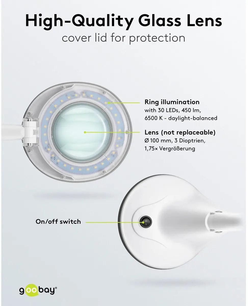 Goobay LED Loeplamp Staand 6W - 450lm 100mm Lens - afbeelding 6 van 6