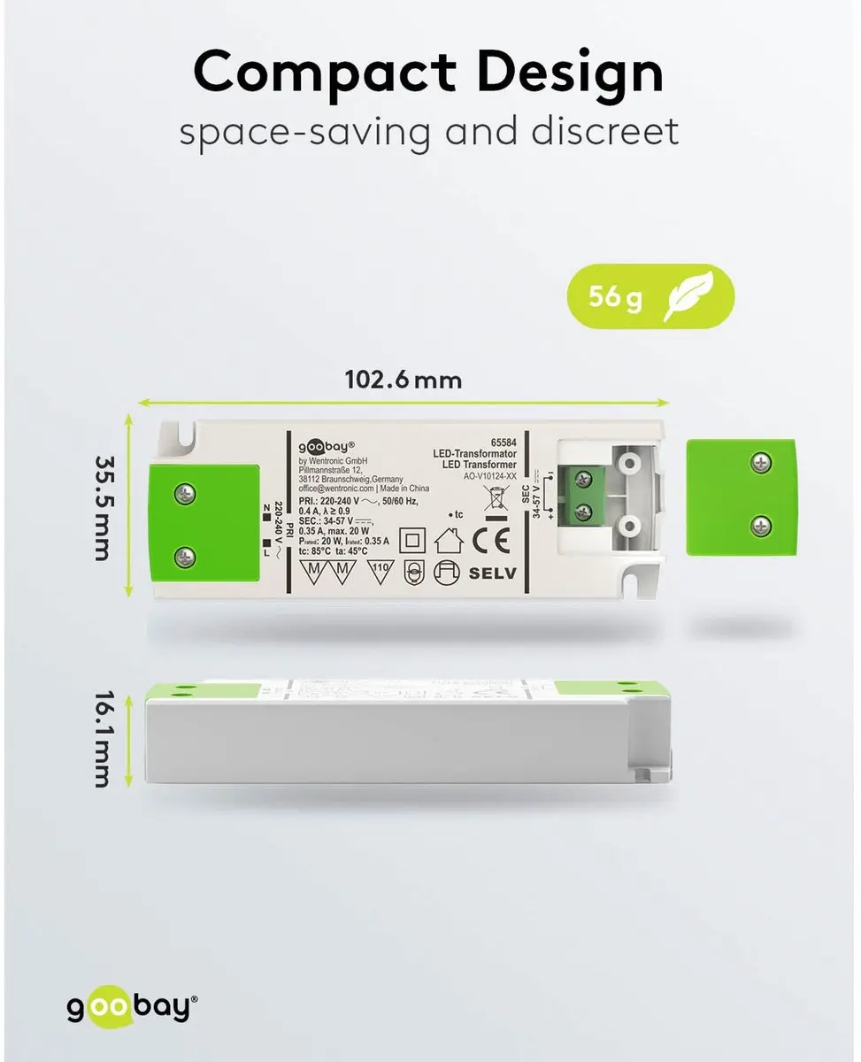 Goobay LED-trafo 350mA 20W - 34-57V DC - Wit