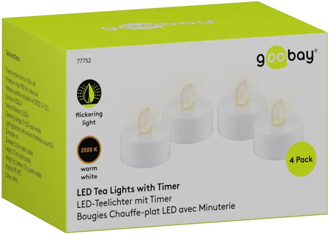 Goobay LED Theelichtjes 77752 - 4 Stuks - Warm Wit 2500K