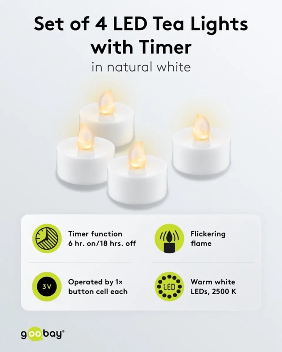 Goobay LED Theelichtjes 77752 - 4 Stuks - Warm Wit 2500K