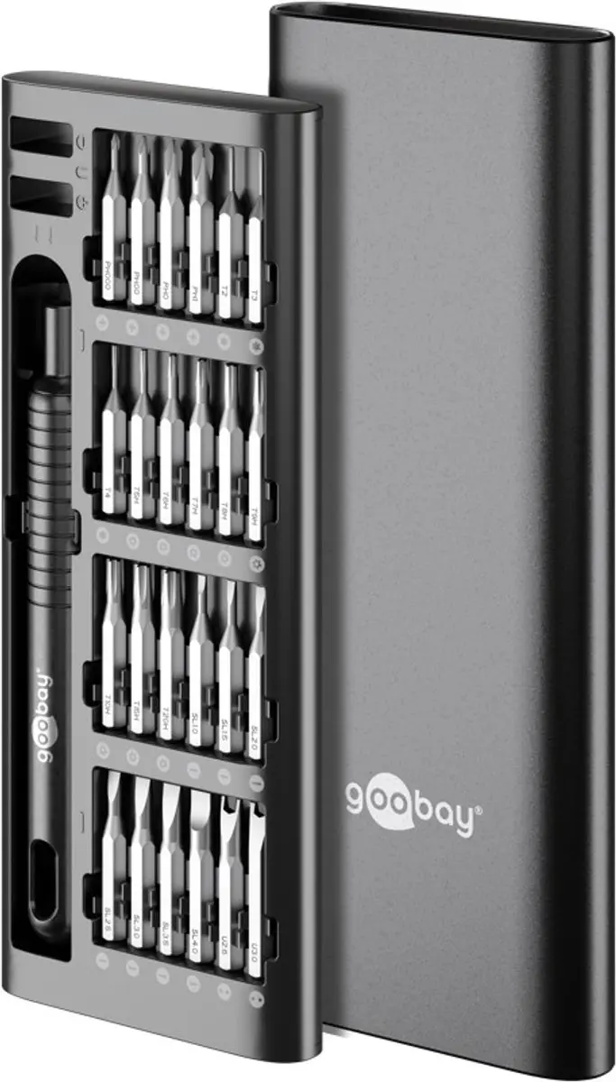 Goobay Tools Precisieschroevendraaierset 48-delig met bithouder en aluminium pop