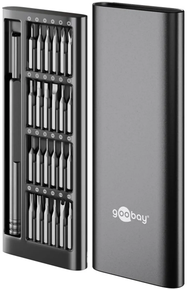 Goobay Tools Schroevendraaierset met 24-delige precisiebitsset, zwart