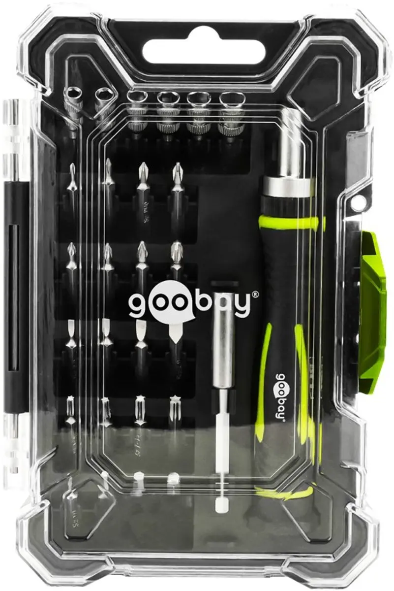 Goobay Tools Schroevendraaierset met 26-delige bitset, schroevendraaier met rate