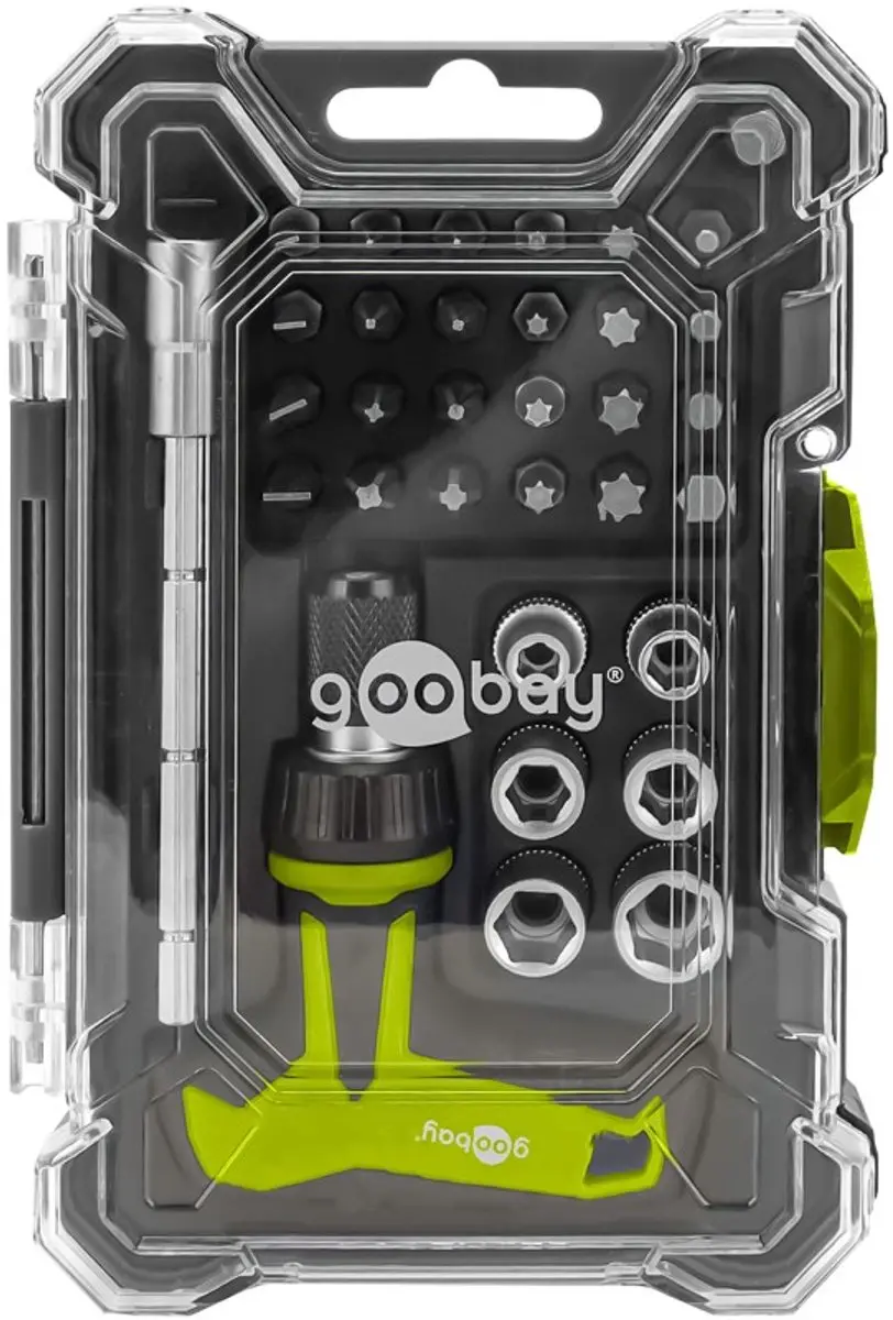 Goobay Tools Schroevendraaierset met 30-delige bitset, met T-ratel (1/4 inch), b