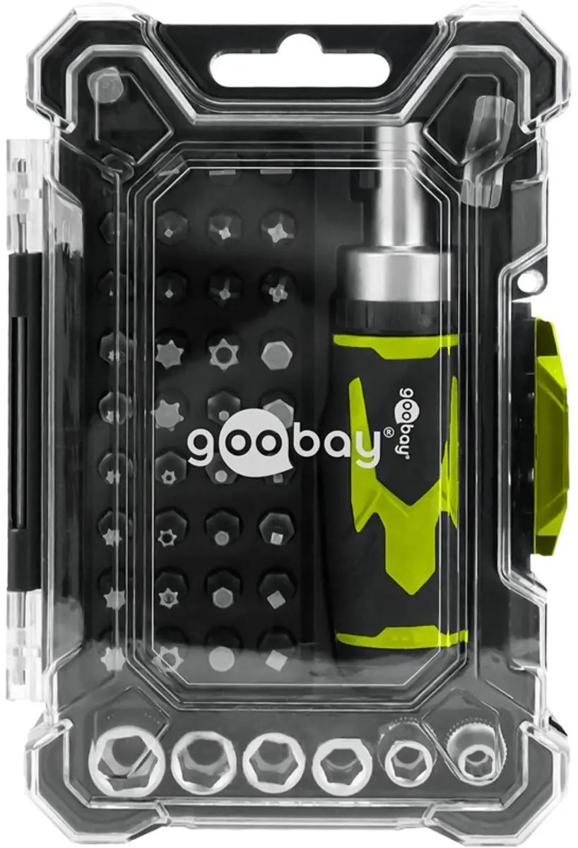 Goobay Tools Schroevendraaierset met 43-delige bitset, korte schroevendraaier me