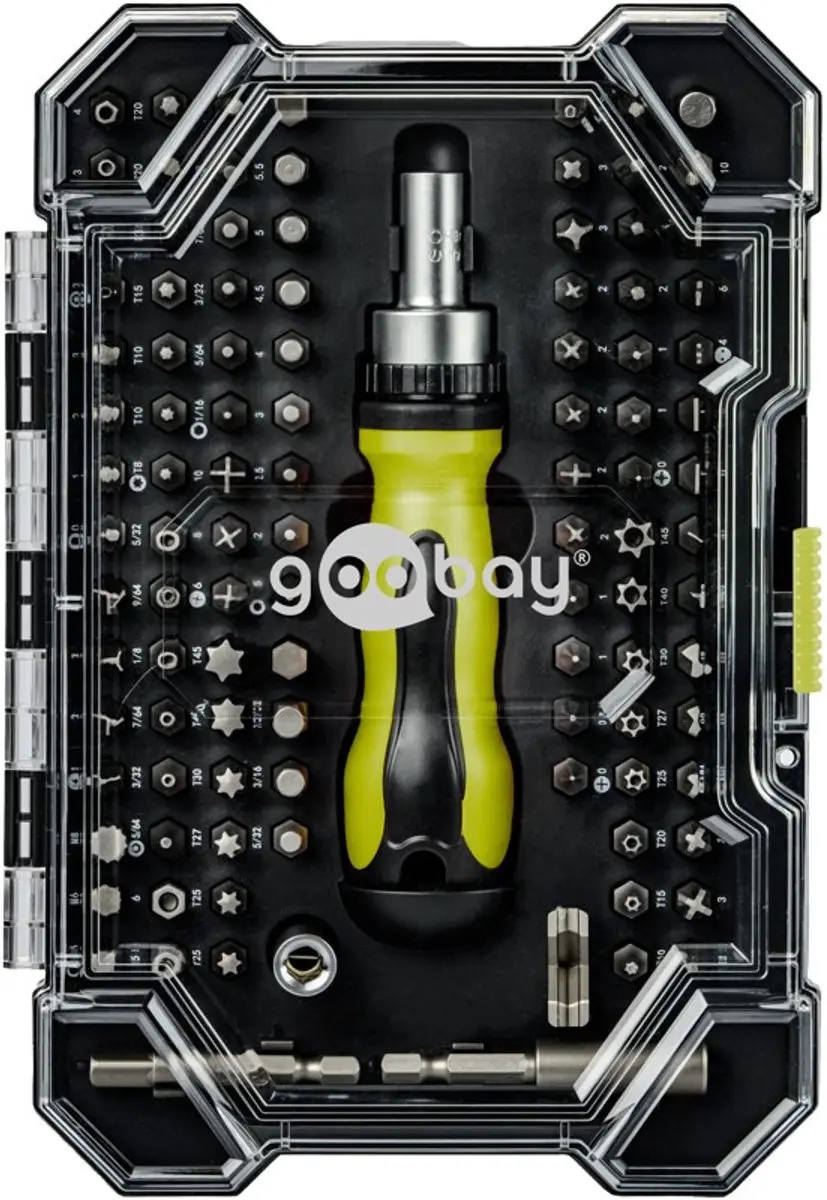 Goobay Tools Schroevendraaierset met 100-delige bitset, gereedschapsset van S2-s