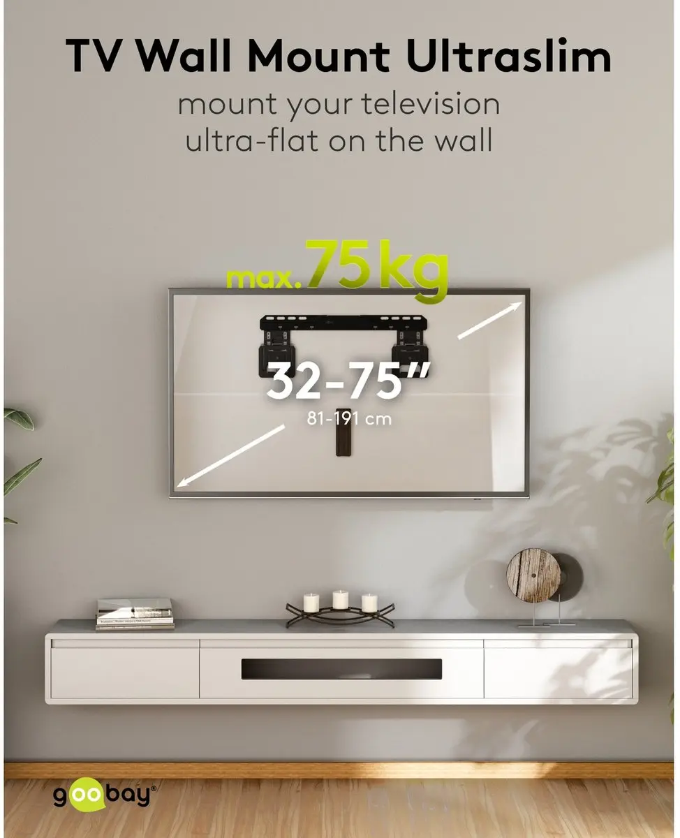 Goobay Ultraslim TV Muurbeugel FIXED 80353 - 32-75" - 75kg - Zwart