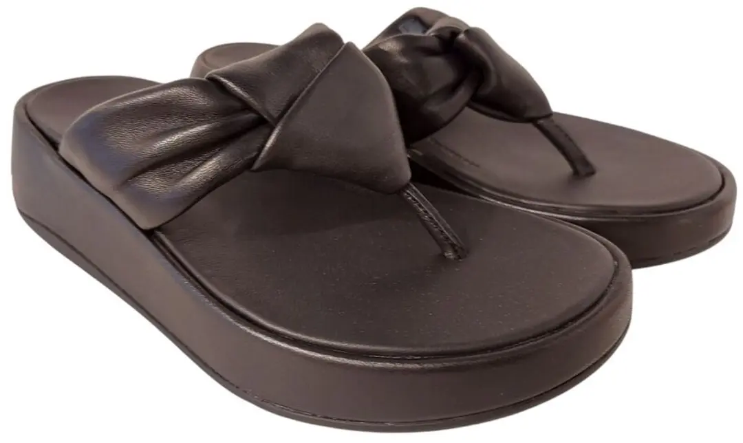 Fitflop Slipper F-Mode Knot Soft-Leather Flatform Toe-Post Zwart