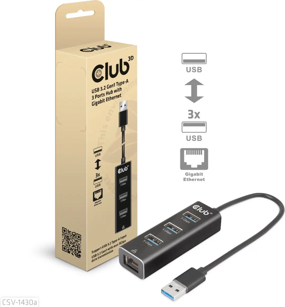 Club3D CSV-1430A USB Hub 3x USB-A