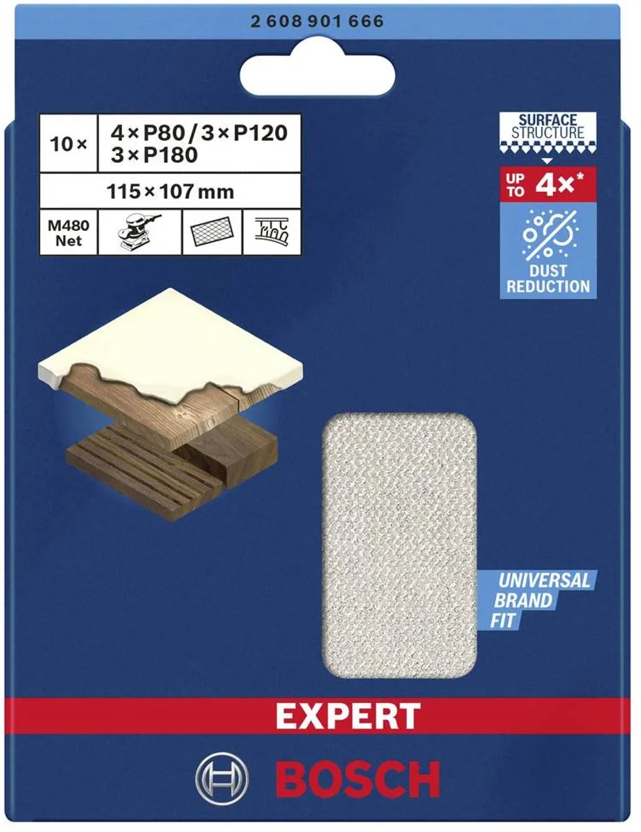 Bosch Professional Schuurnet 2608901666 - 1 Paar - Korrel 80/120/180 - 115x107mm