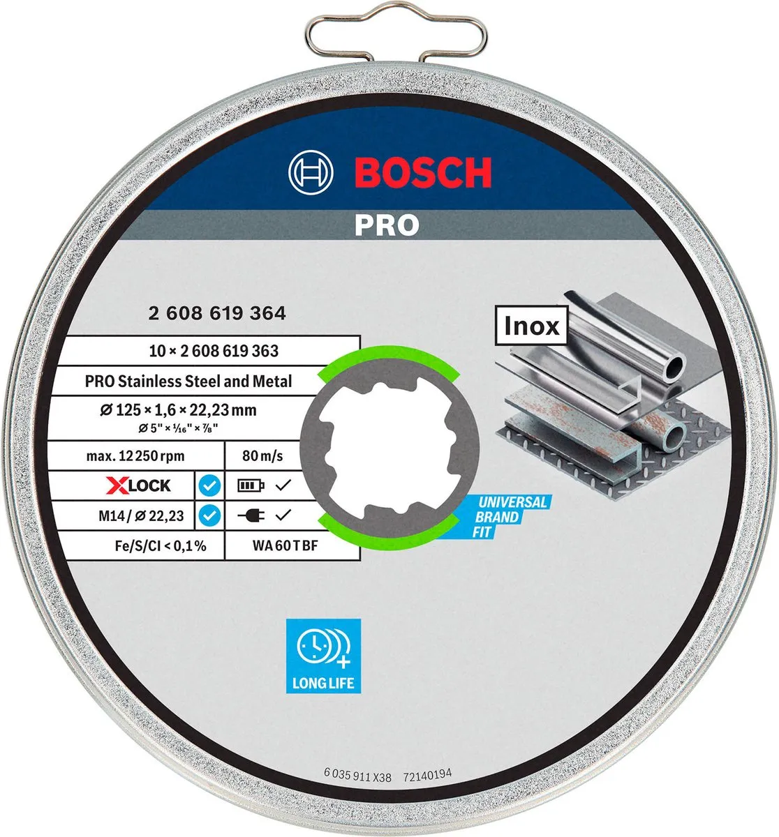 Bosch Professional X-LOCK Doorslijpschijf 125mm - 10 Stuks