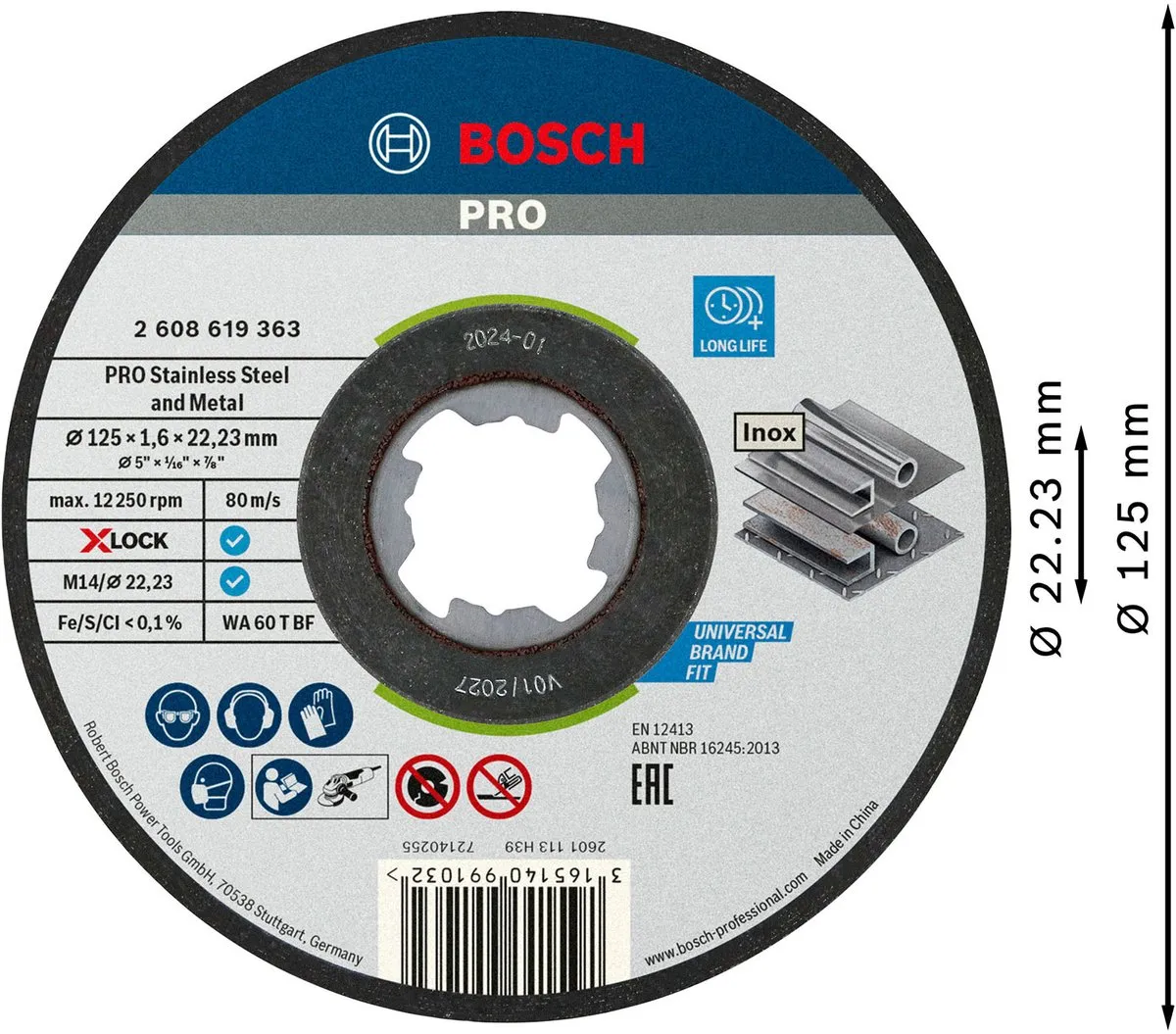 Bosch Professional X-LOCK Doorslijpschijf 125mm - 10 Stuks