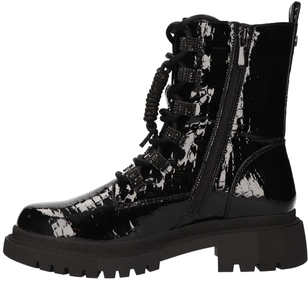 La Strada Zwarte Lak Veterboots Met Crocoprint