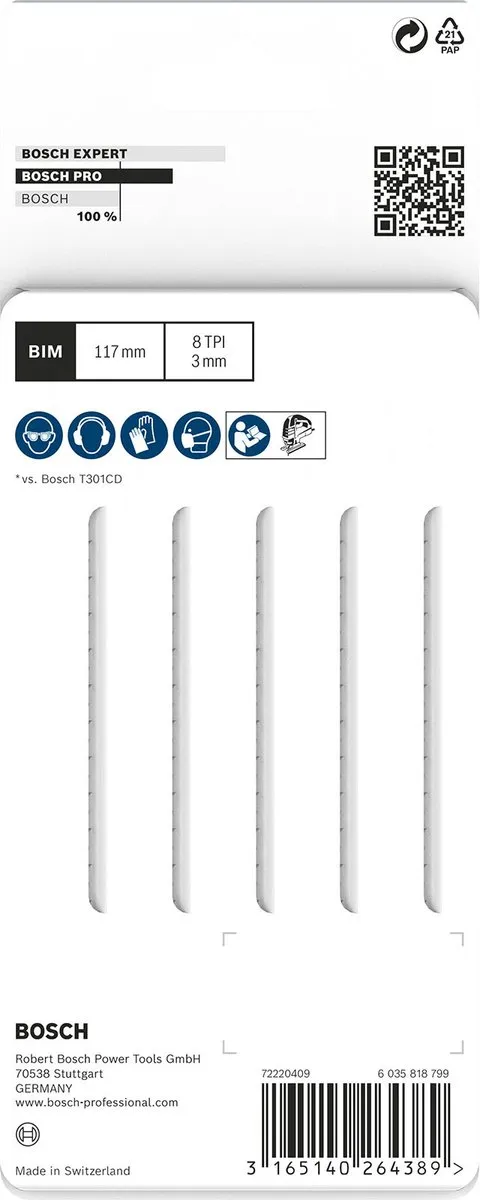 Bosch Professional DECOUPEERZB T301CDF 5 Decoupeerzaagblad - o.a. hout/kunststof/metaal
