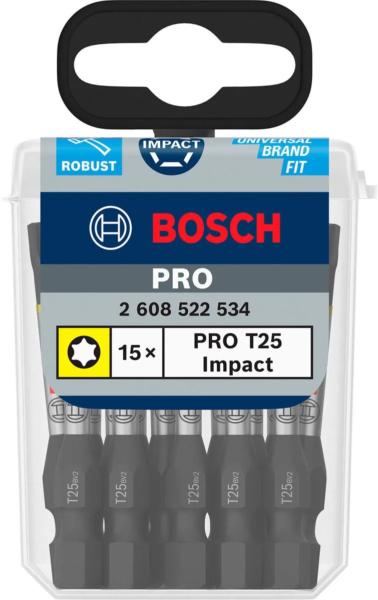 Bosch Professional PRO Torx Slagmoerbeitel T25 55mm - 15 Stuks