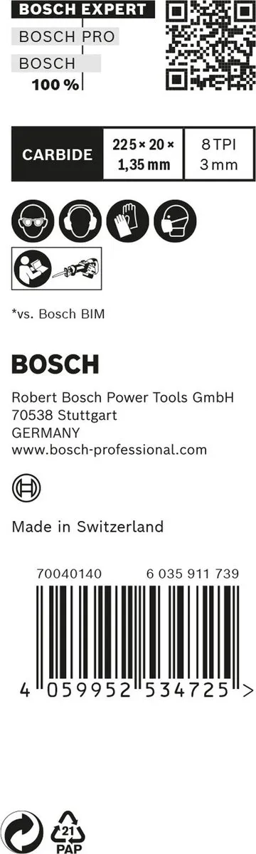 Bosch Professional Expert Reciprozaagblad 225mm - Metaal - 10 Stuks