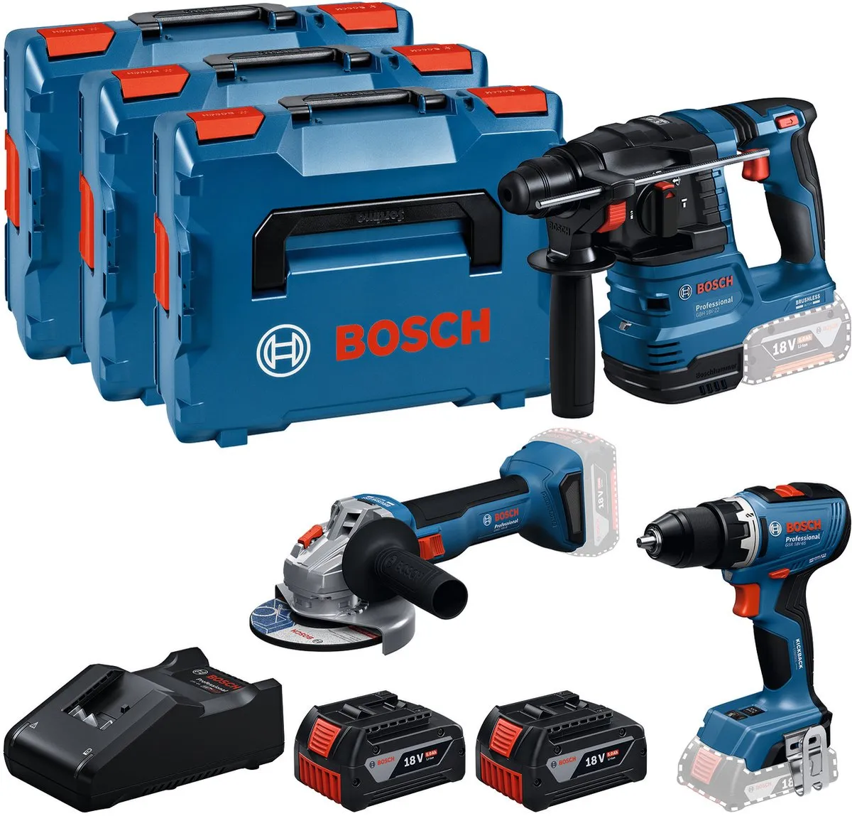 Bosch Professional 18V Toolkit GSR 18V-65 GWS 18V-8 GBH 18V-22 - 2x 5.0Ah Accu