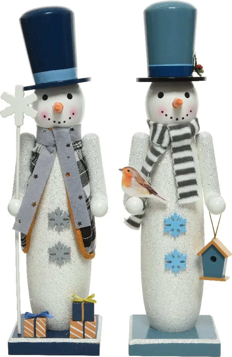 Houten sneeuwpoppen duo
