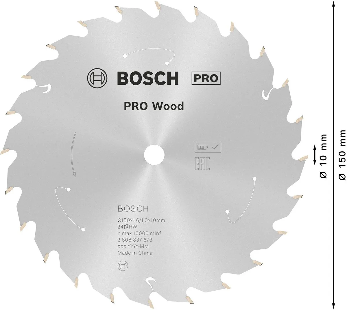 Bosch Professional PRO Wood Zaagblad 150mm - 24 Tanden - 10mm As