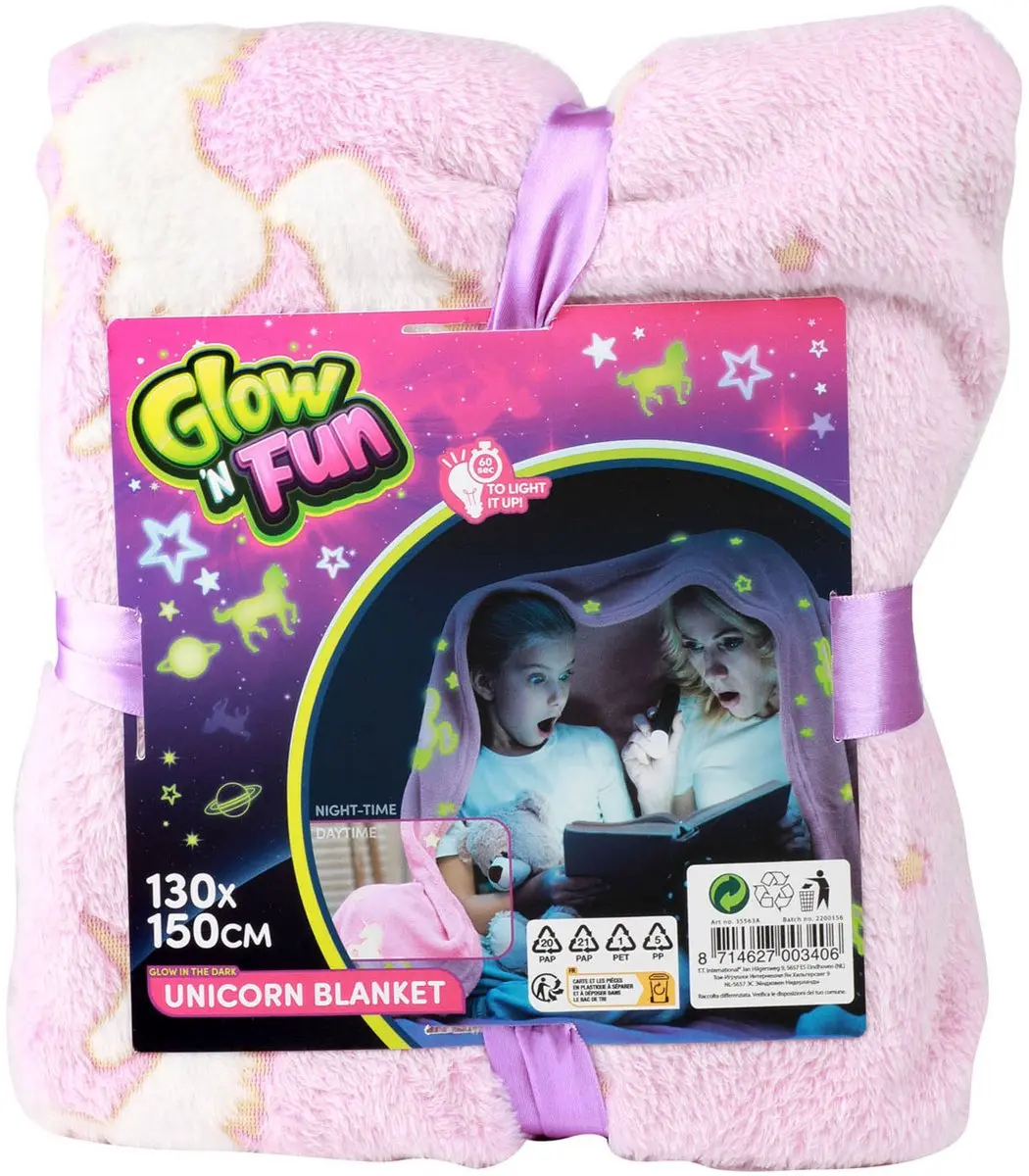 Toi-Toys Glow in the Dark Deken Eenhoorn 130x150cm
