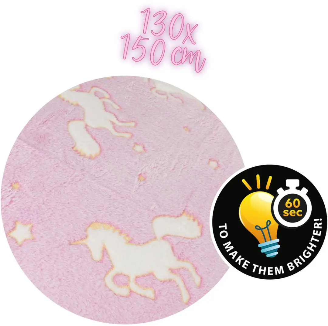 Toi-Toys Glow in the Dark Deken Eenhoorn 130x150cm - Roze