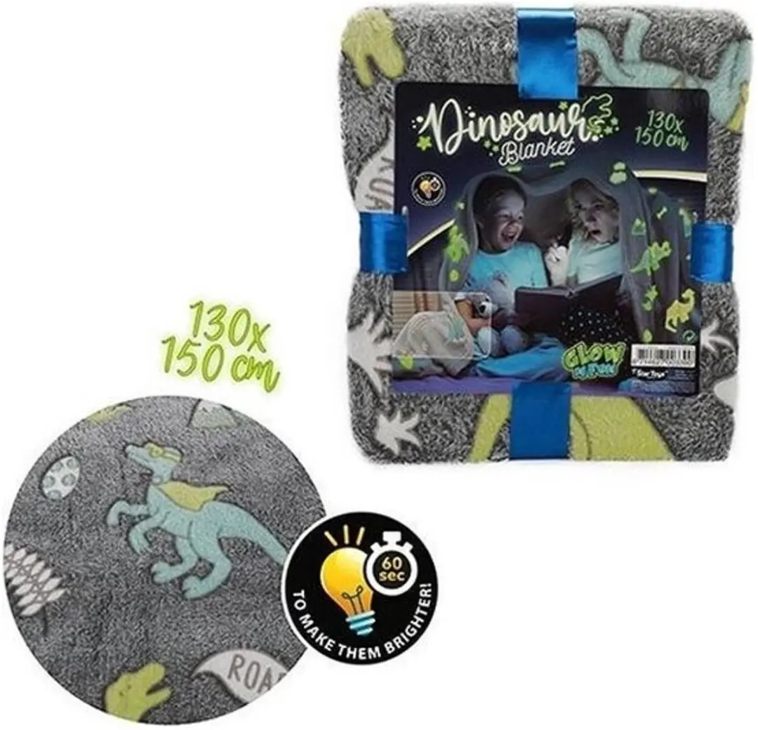 Toi-Toys Glow in the Dark Deken Dino 130x150cm - Multicolor